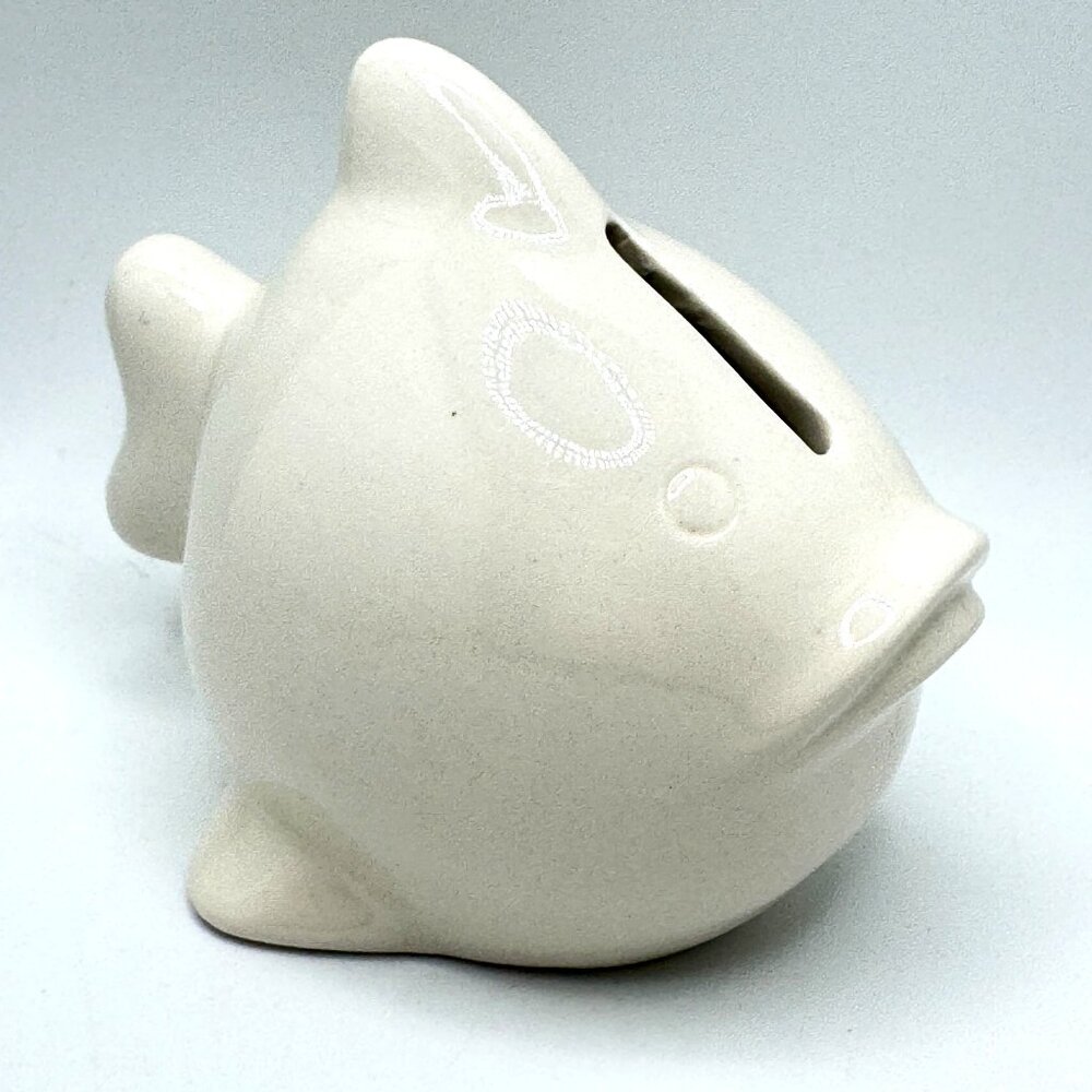 Ceramic Fish White Piggy Bank Coin Saver Japan 5"